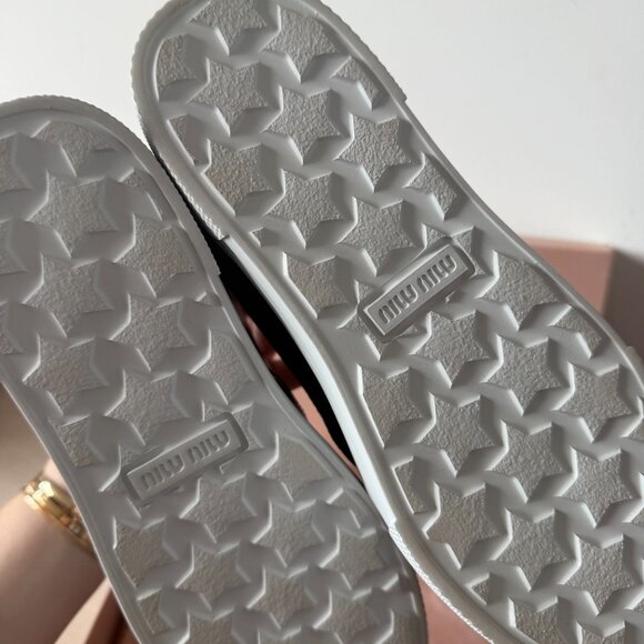 NWT Miu Miu Platform Slip-on Sneakers Black Leather Silver Toe Cap Sz 35.5 - Picture 13 of 13